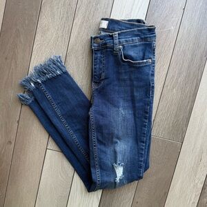 Free People Blue Ankle Cropped Jeans with Distressed Details
